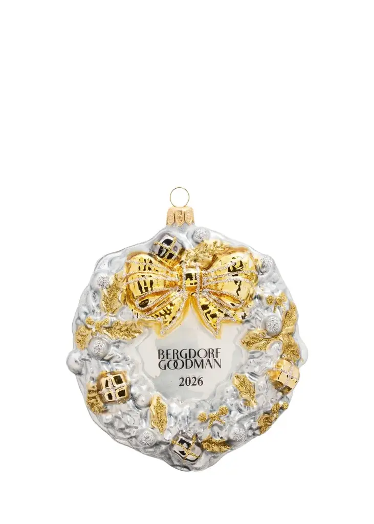 Bergdorf Goodman 2025 Christmas Wreath with Presents Silver Ornament