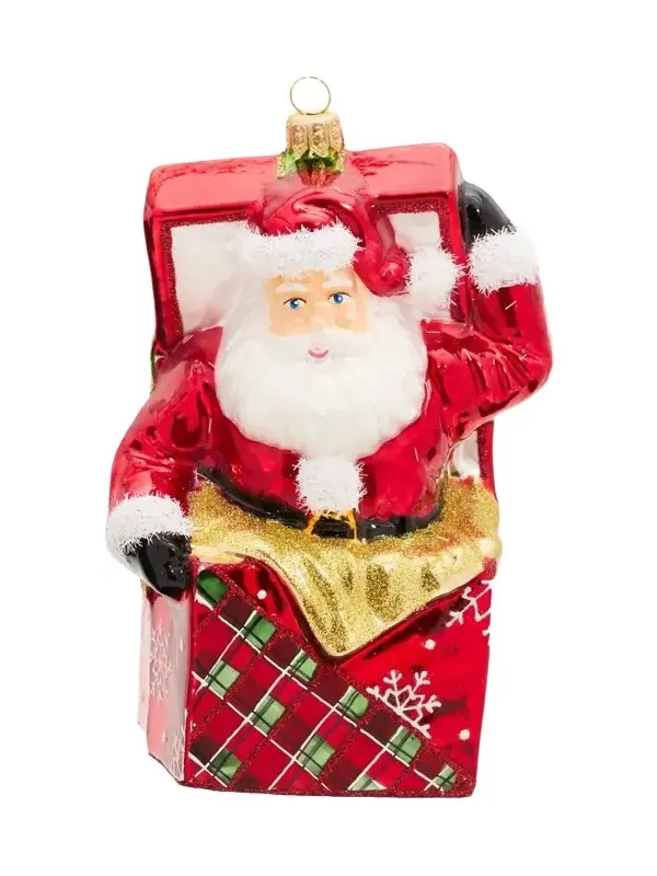 John Huras Santa Present Box Glass Ornament