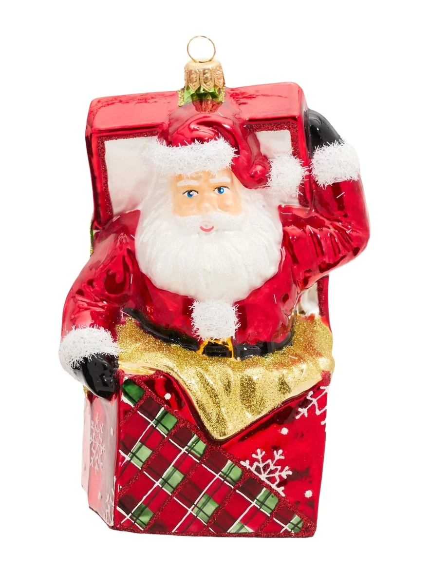 John Huras Santa Present Box Glass Ornament