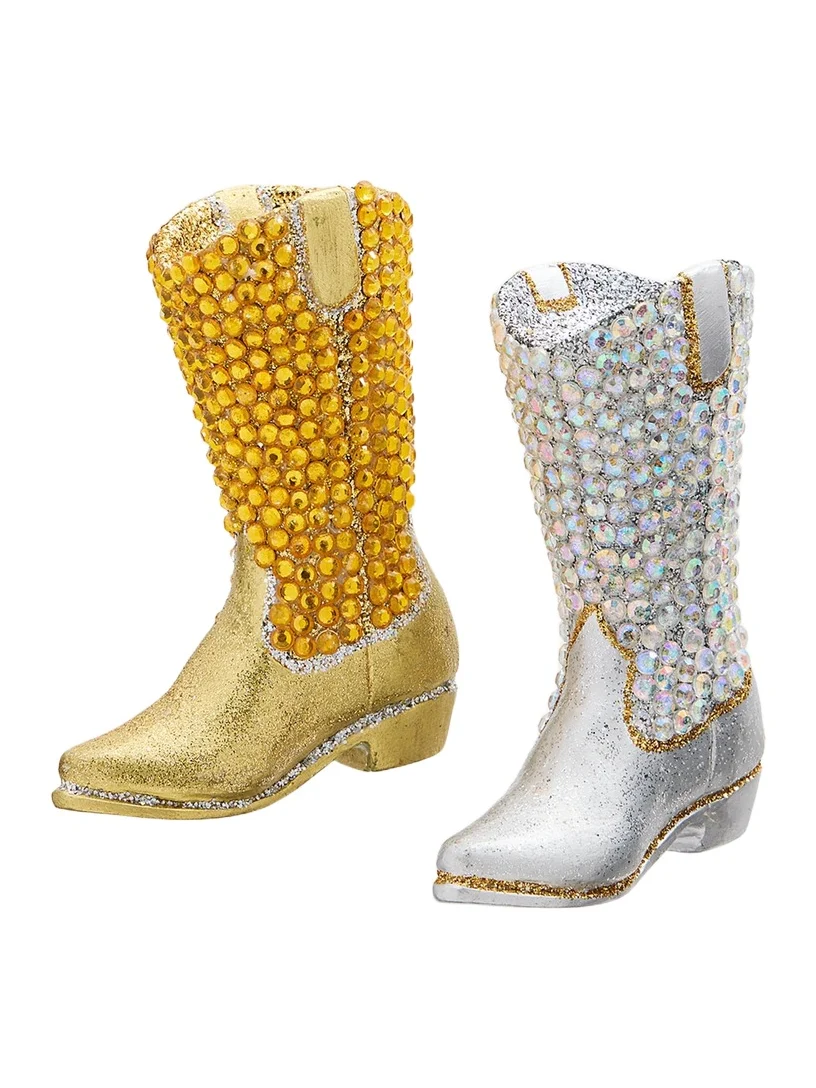 Cody Foster & Co Jeweled Cowboy Boot Christmas Ornaments, Set of 2