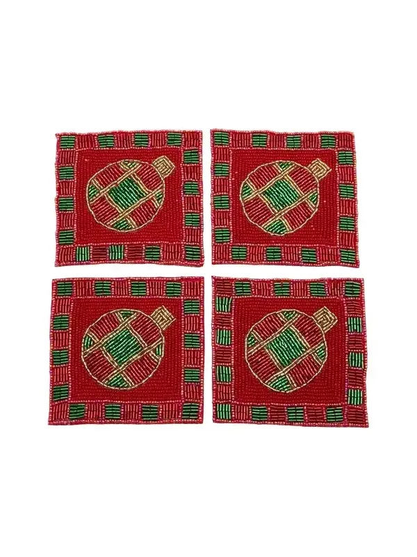 Sudha Pennathur Checked Beaded Coaters/Set Of 4