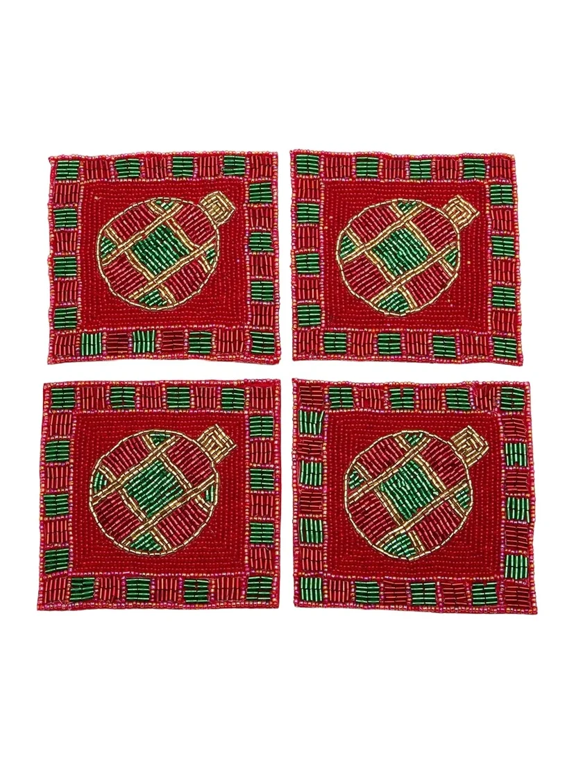 Sudha Pennathur Checked Beaded Coaters/Set Of 4