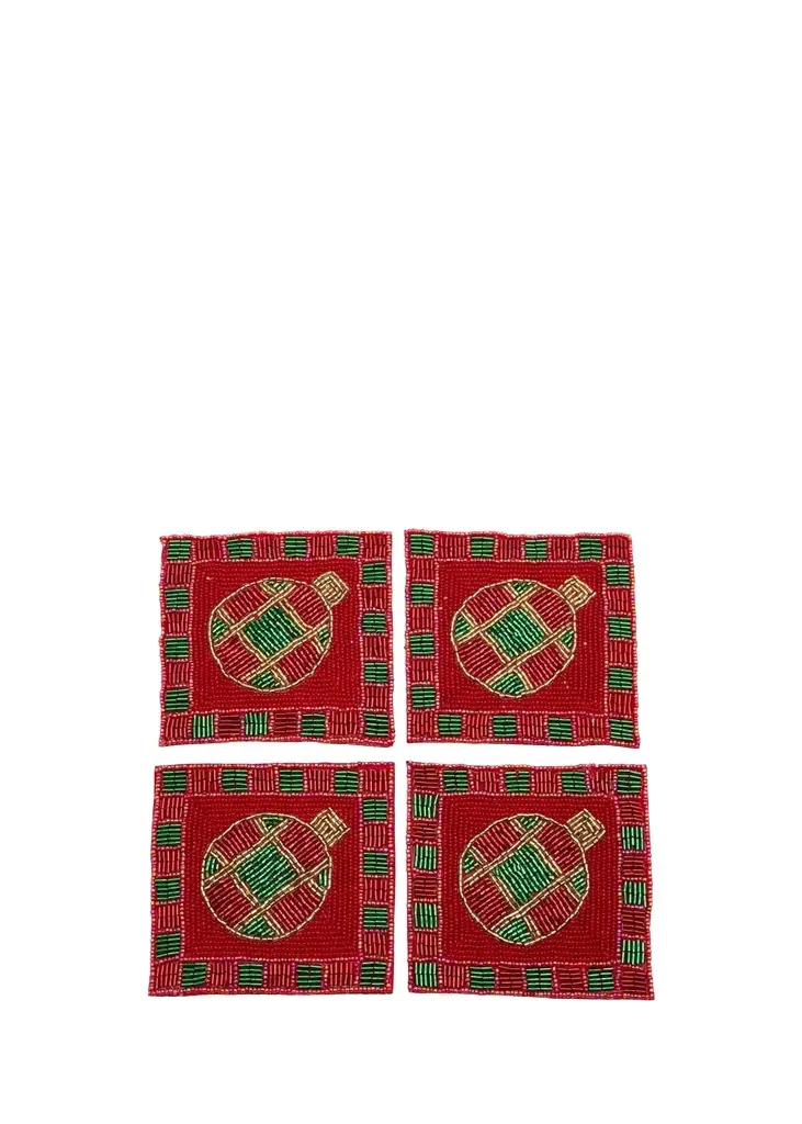 Sudha Pennathur Checked Beaded Coaters/Set Of 4