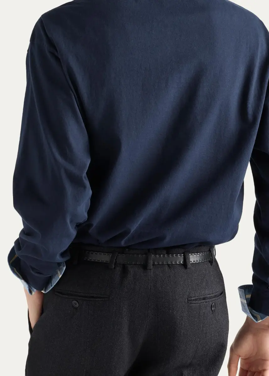 Prada Men's Long-Sleeved Cotton Polo Shirt | Thumbnail 3 Prada Men's Long-Sleeved Cotton Polo Shirt | Thumbnail 3