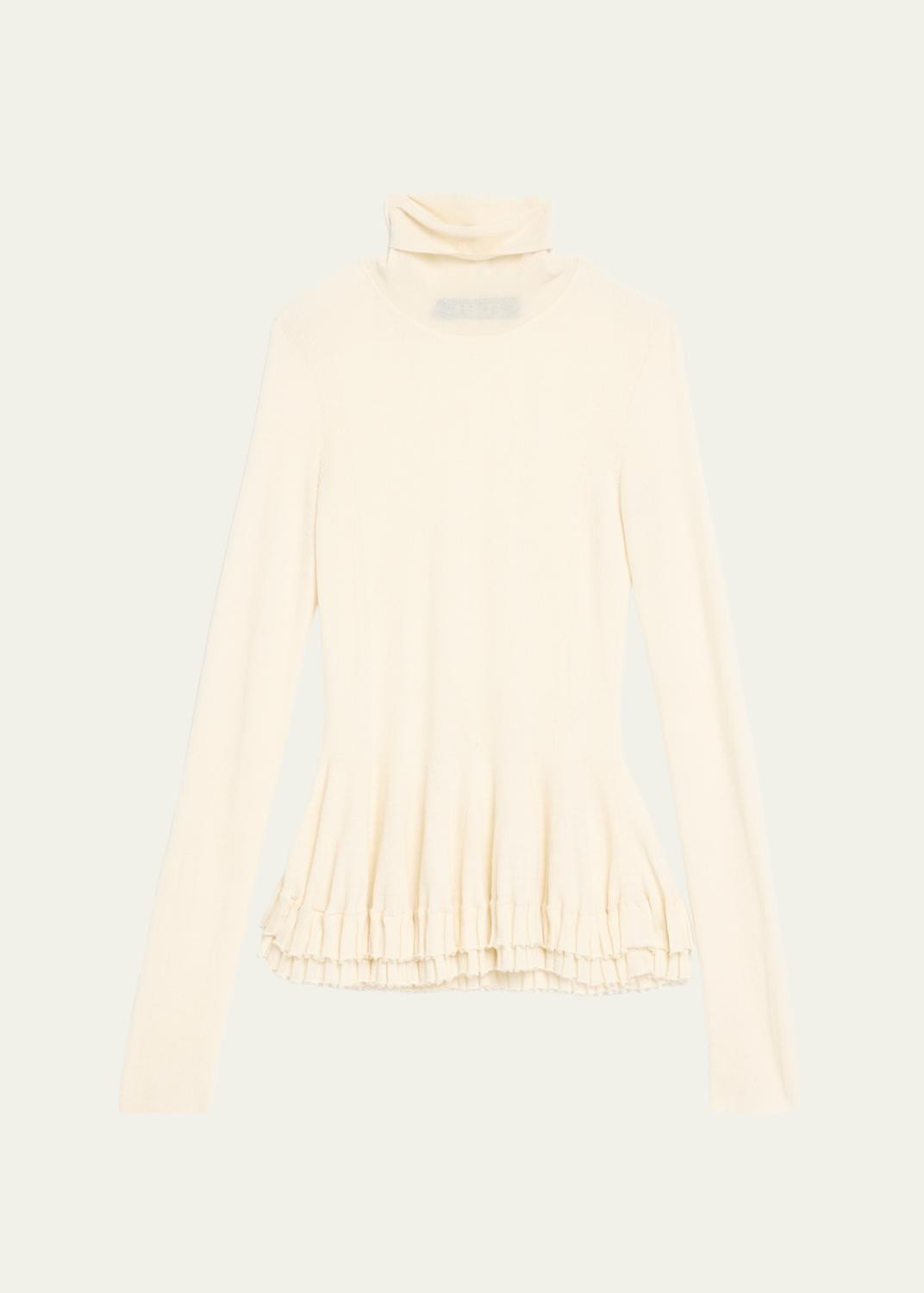 Ashlyn New Diamond Merino Wool-Silk Turtleneck Ruffle Top