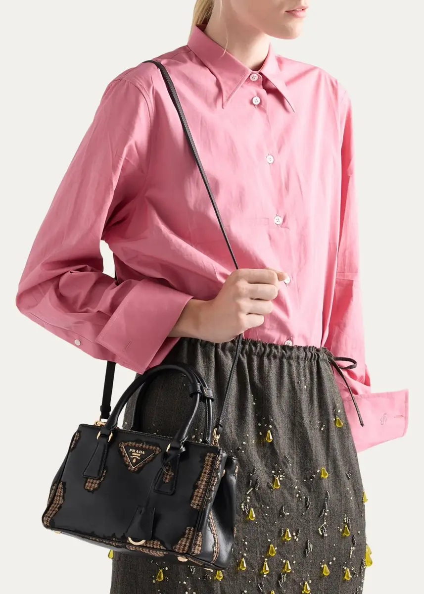 Prada Galleria Houndstooth Wool & Leather Top-Handle Bag | Thumbnail 2 Prada Galleria Houndstooth Wool & Leather Top-Handle Bag | Thumbnail 2