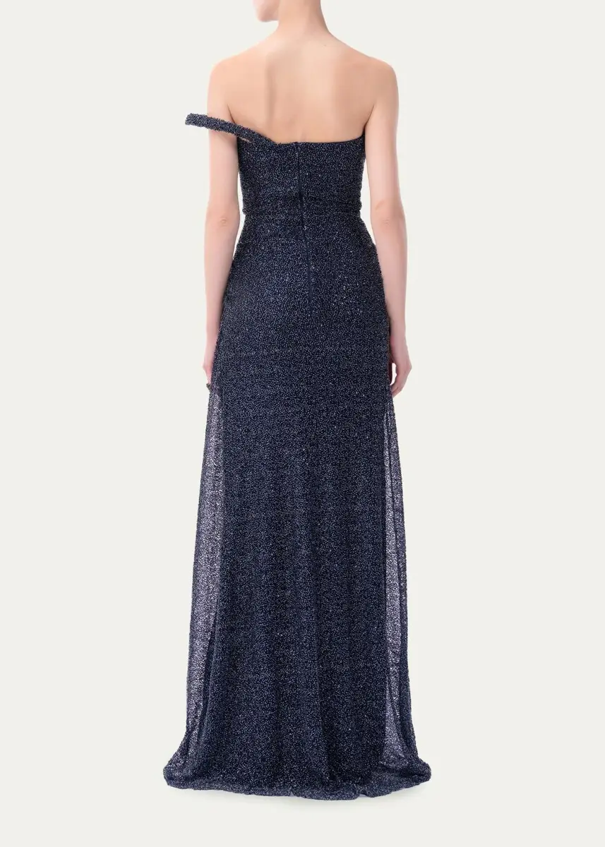 Gaurav Gupta One-Shoulder Sparkling Beaded Slit Gown | Thumbnail 3 Gaurav Gupta One-Shoulder Sparkling Beaded Slit Gown | Thumbnail 3