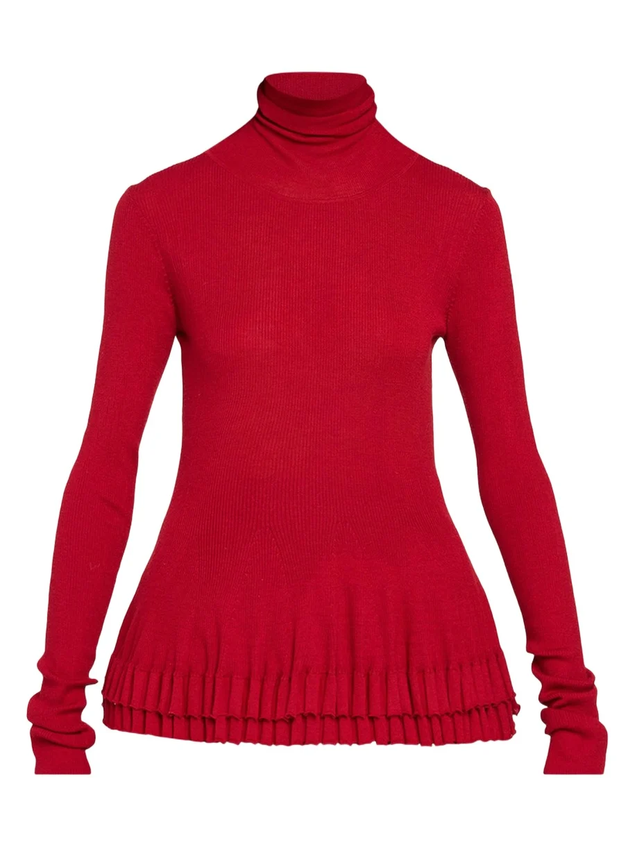 Ashlyn New Diamond Ruffled Turtleneck Merino Wool-Silk Top