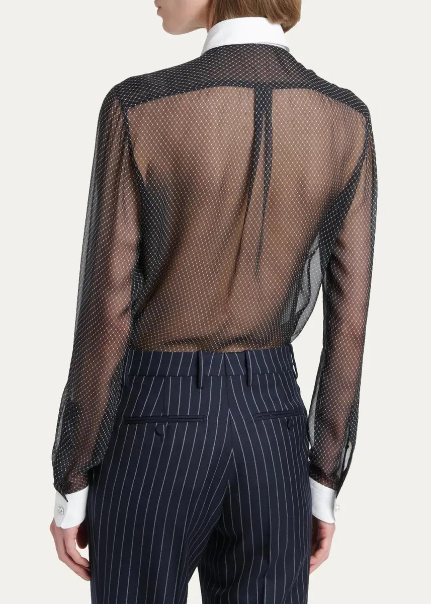 Tom Ford Net-Print Losange Silk Chiffon Button-Down Shirt | Thumbnail 3