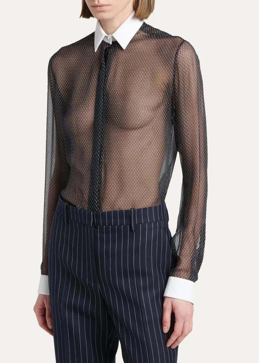 Tom Ford Net-Print Losange Silk Chiffon Button-Down Shirt | Thumbnail 4