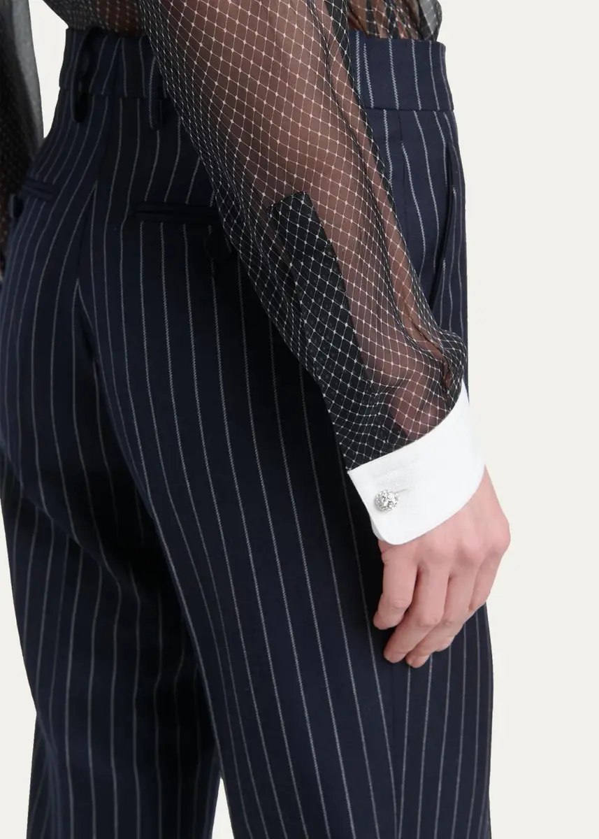 Tom Ford Net-Print Losange Silk Chiffon Button-Down Shirt | Thumbnail 5