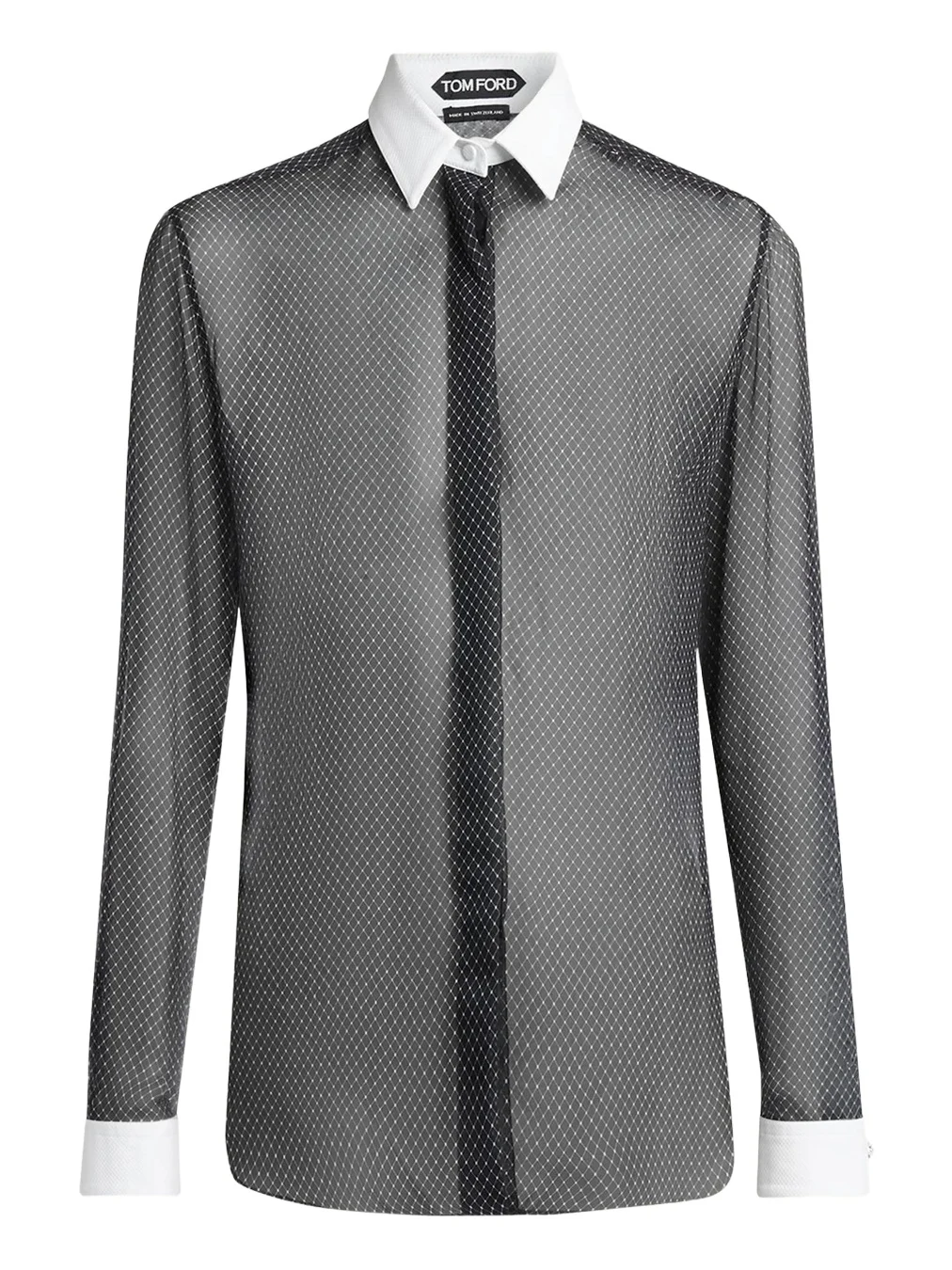 Net-Print Losange Silk Chiffon Button-Down Shirt