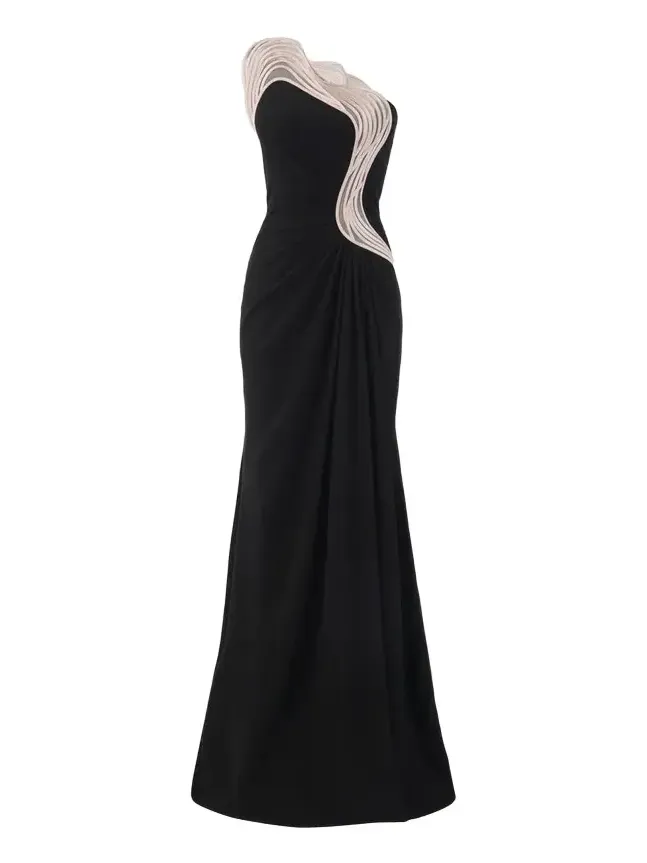 Gaurav Gupta Ruffle Trim One-Shoulder Draped Slit Gown