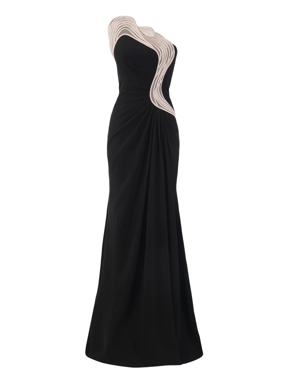 Gaurav Gupta Ruffle Trim One-Shoulder Draped Slit Gown