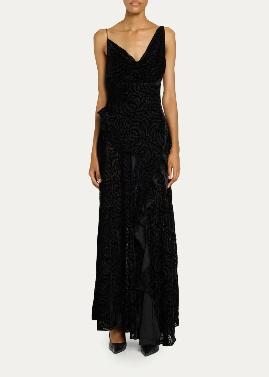 Ronny Kobo Gwen Draped Velvet Burnout Maxi Dress | Thumbnail 2 Ronny Kobo Gwen Draped Velvet Burnout Maxi Dress | Thumbnail 2