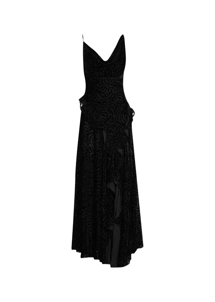 Ronny Kobo Gwen Draped Velvet Burnout Maxi Dress