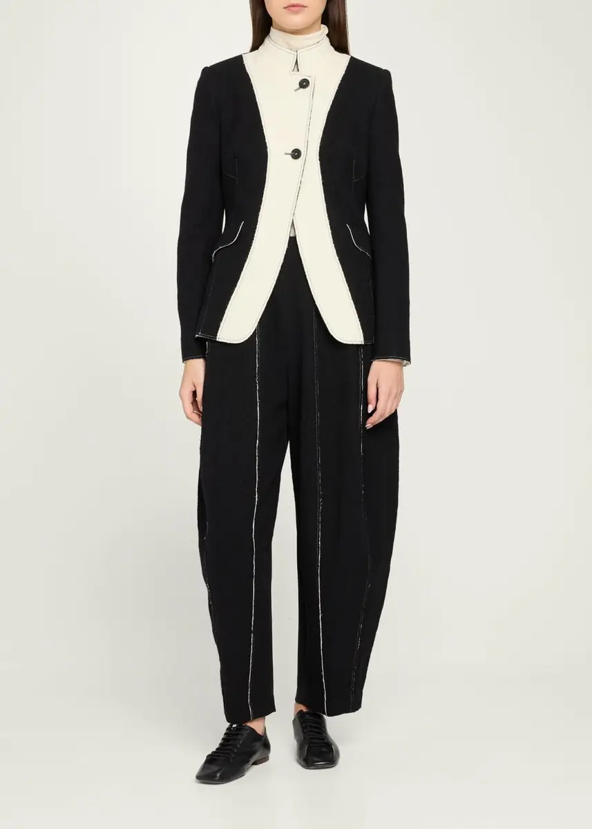 Ashlyn Boiled Wool Paneled Barrel-Leg Ankle Pants | Thumbnail 2