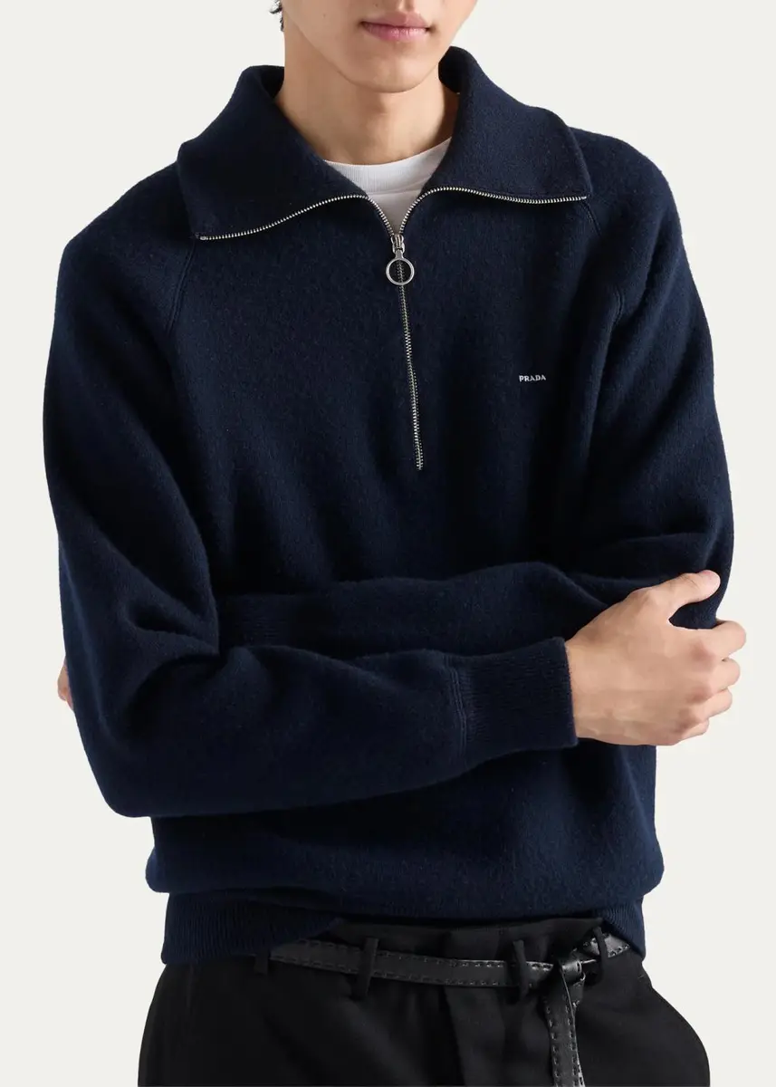 Prada Men's Wool and Cashmere Polo Sweater | Thumbnail 4 Prada Men's Wool and Cashmere Polo Sweater | Thumbnail 4