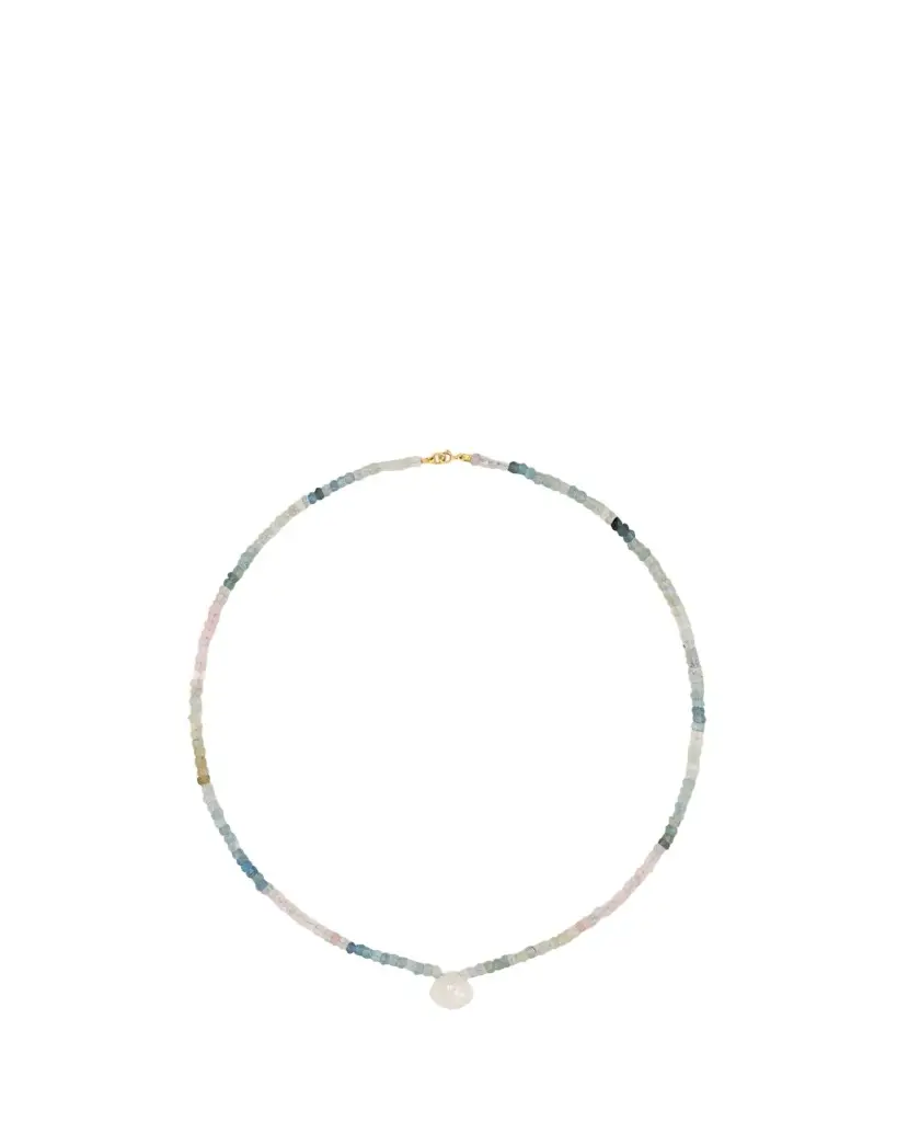 14K Yellow Gold, Morganite & Moonstone Beaded Necklace 14K Yellow Gold, Morganite & Moonstone Beaded Necklace