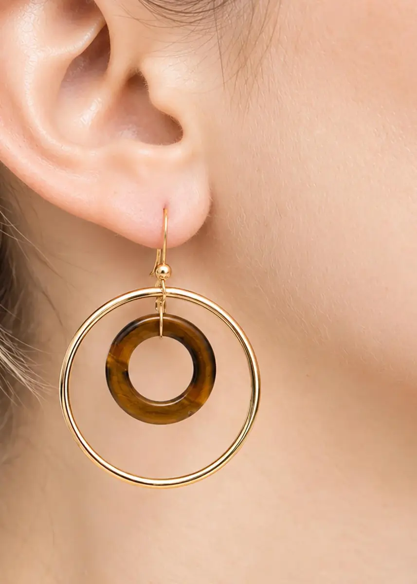 FARAONE MENNELLA by R.F.M.A.S. Orbite Capri 18K Yellow Gold Earrings with Tiger's Eye Links | Thumbnail 2