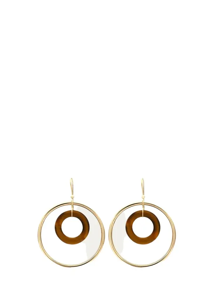 Orbite Capri 18K Yellow Gold Earrings with Tiger's Eye Links