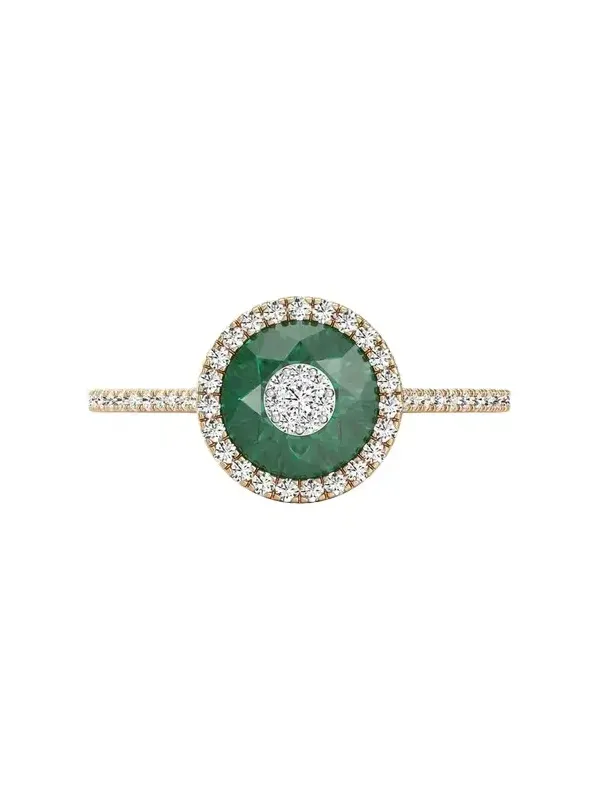 Bhansali 18K Yellow Gold 7mm Diamond and Emerald Fusion Ring with Halo