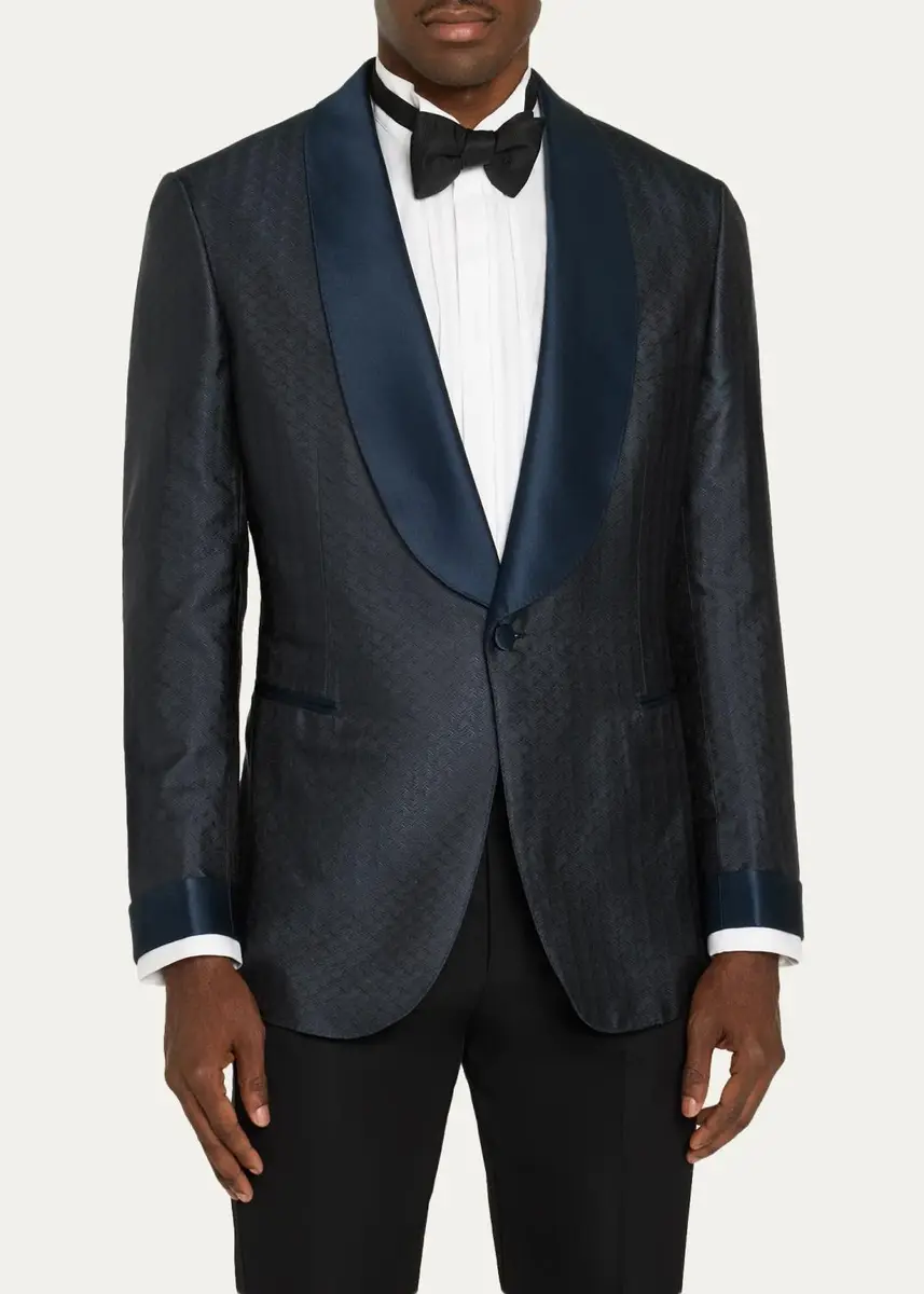Brioni Men's Wool Jacquard Shawl-Lapel Single-Button Dinner Jacket | Thumbnail 4 Brioni Men's Wool Jacquard Shawl-Lapel Single-Button Dinner Jacket | Thumbnail 4
