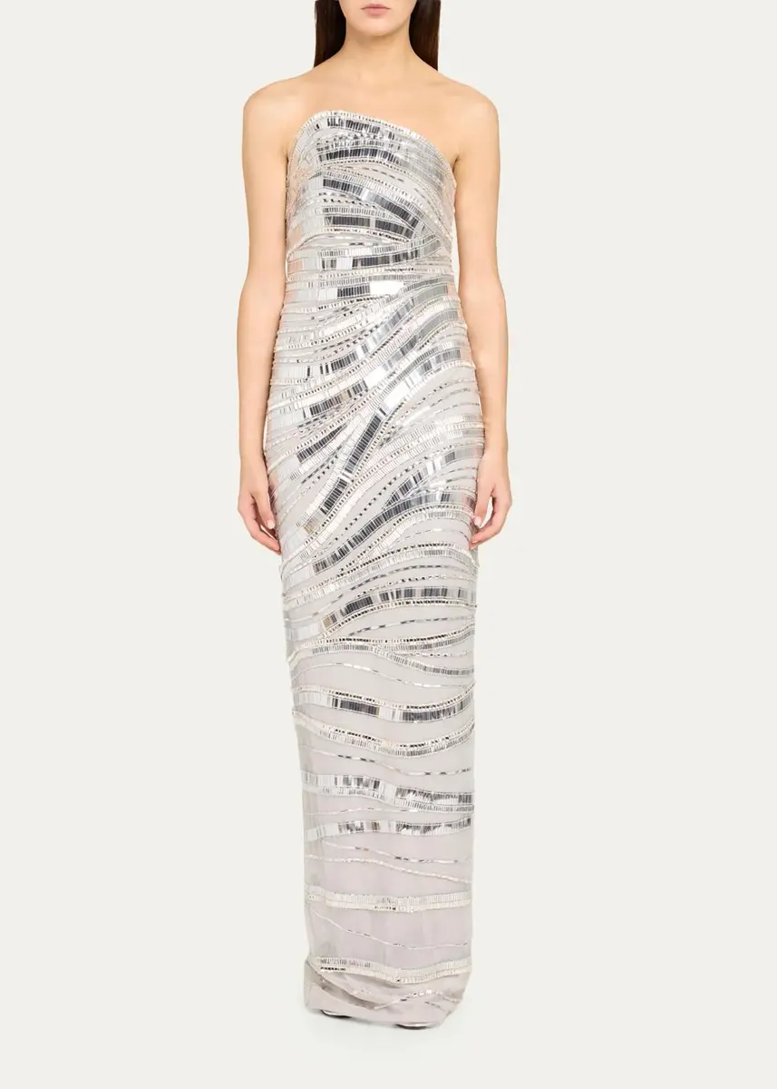PAMELLA ROLAND Wave Beaded Tulle Strapless Column Gown | Thumbnail 2