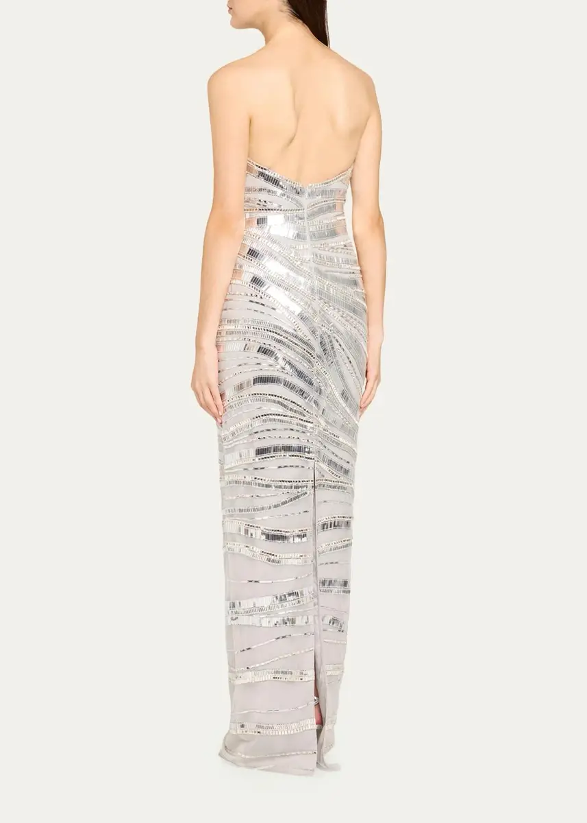 PAMELLA ROLAND Wave Beaded Tulle Strapless Column Gown | Thumbnail 3