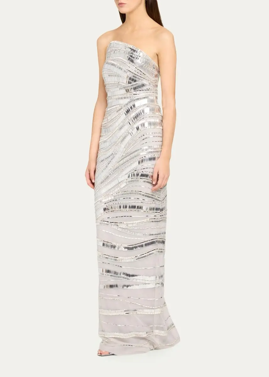 PAMELLA ROLAND Wave Beaded Tulle Strapless Column Gown | Thumbnail 4