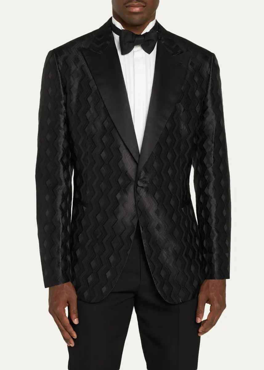 Brioni Men's Wool Jacquard Single-Button Dinner Jacket | Thumbnail 4 Brioni Men's Wool Jacquard Single-Button Dinner Jacket | Thumbnail 4