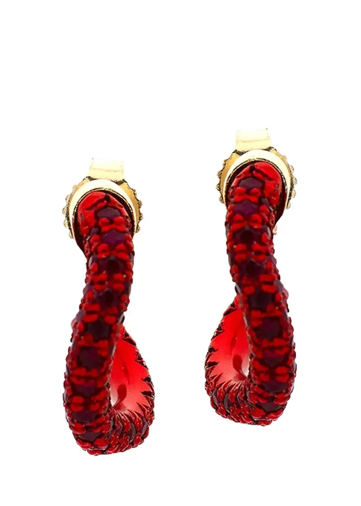 18K Yellow Gold Wave Drop Earrings with Rubies