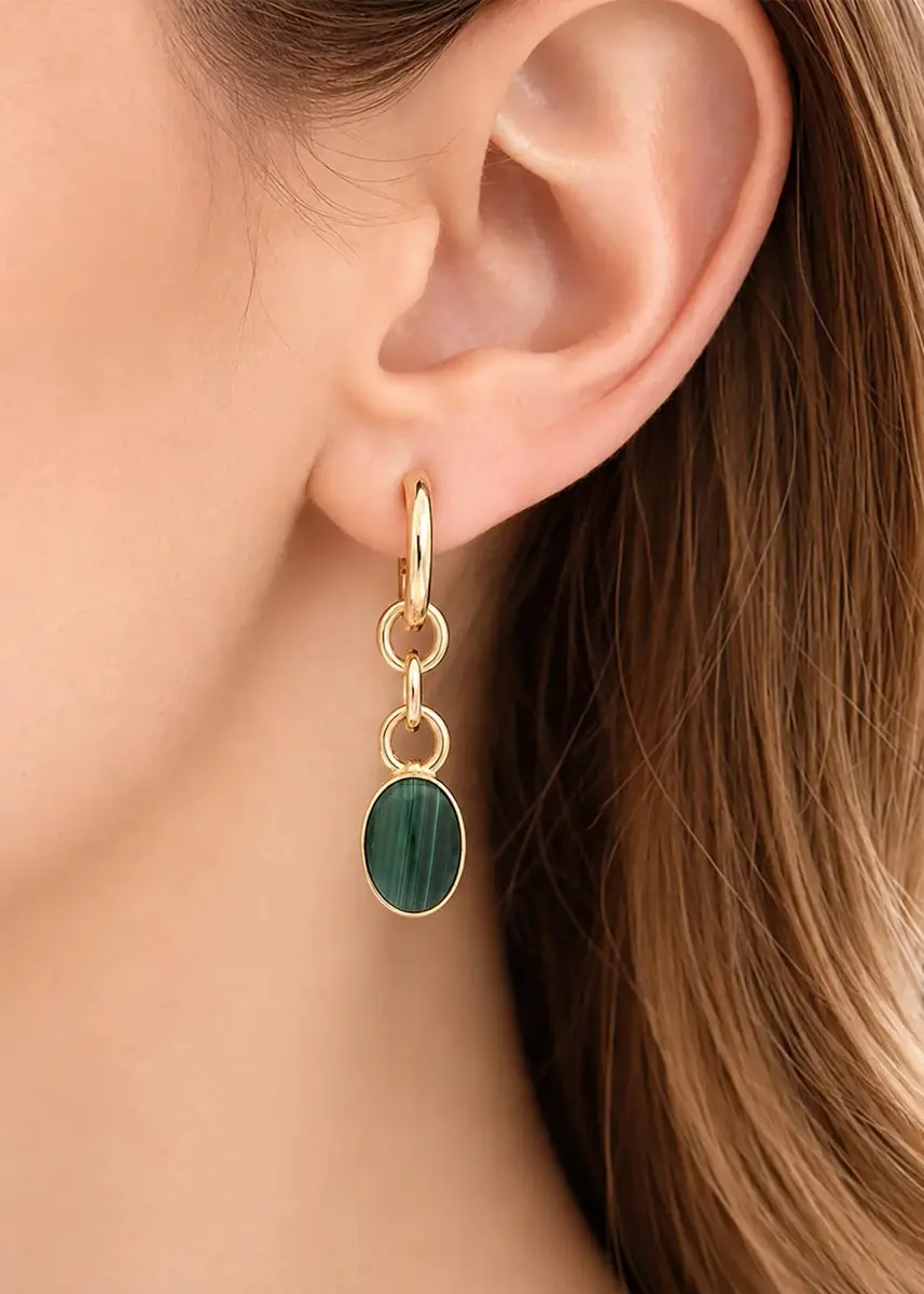 FARAONE MENNELLA by R.F.M.A.S. Marisa 18K Yellow Gold Drop Earrings with Malachite | Thumbnail 2