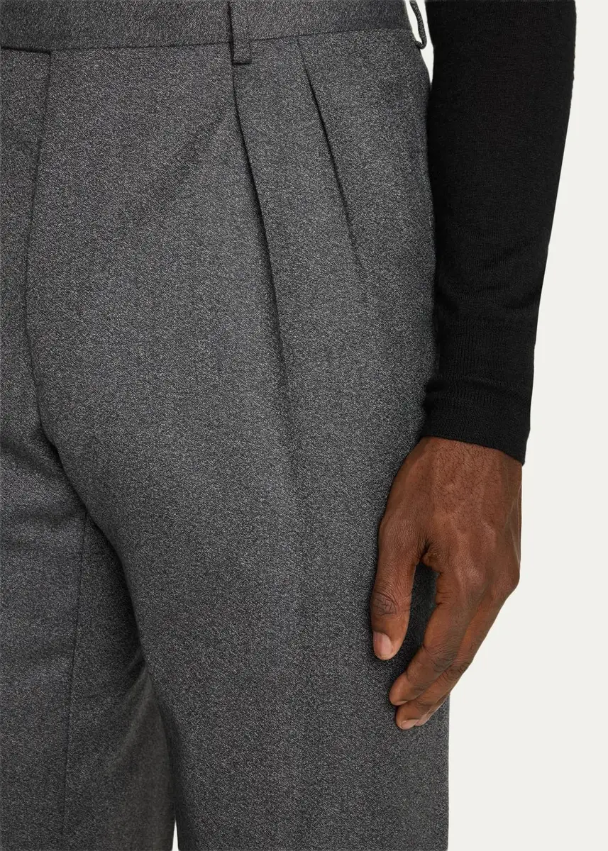 Brioni Men's Elba Wool Flannel Double-Pleated Trousers | Thumbnail 5