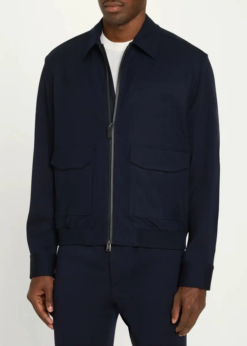 Brioni Men's Wool Jersey Full-Zip Blouson | Thumbnail 4 Brioni Men's Wool Jersey Full-Zip Blouson | Thumbnail 4