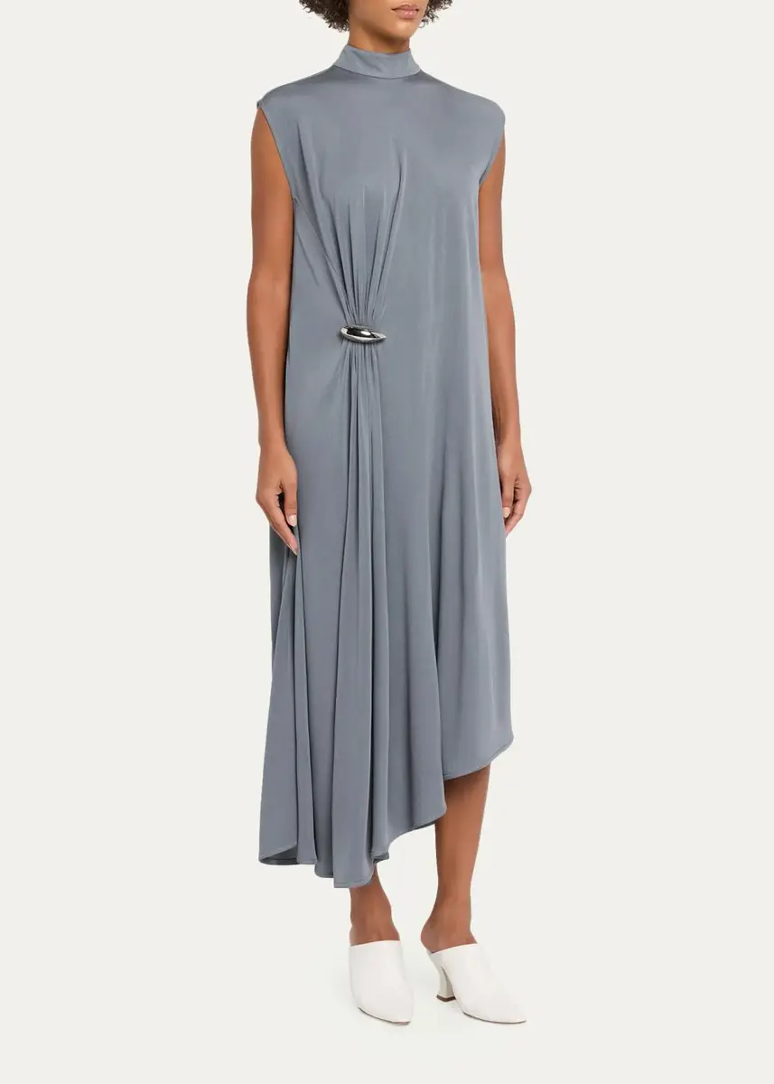 Bottega Veneta Jersey Crêpe Brooch Asymmetric Midi Dress | Thumbnail 4