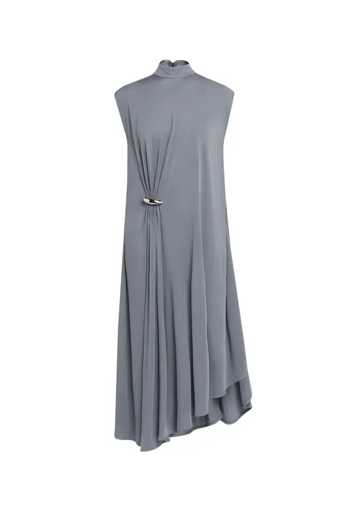 Bottega Veneta Jersey Crêpe Brooch Asymmetric Midi Dress