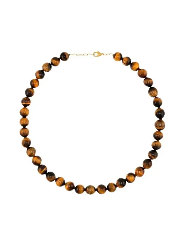 14K Yellow Gold & Tiger's Eye Quartz Jumbo Beaded Necklace 14K Yellow Gold & Tiger's Eye Quartz Jumbo Beaded Necklace