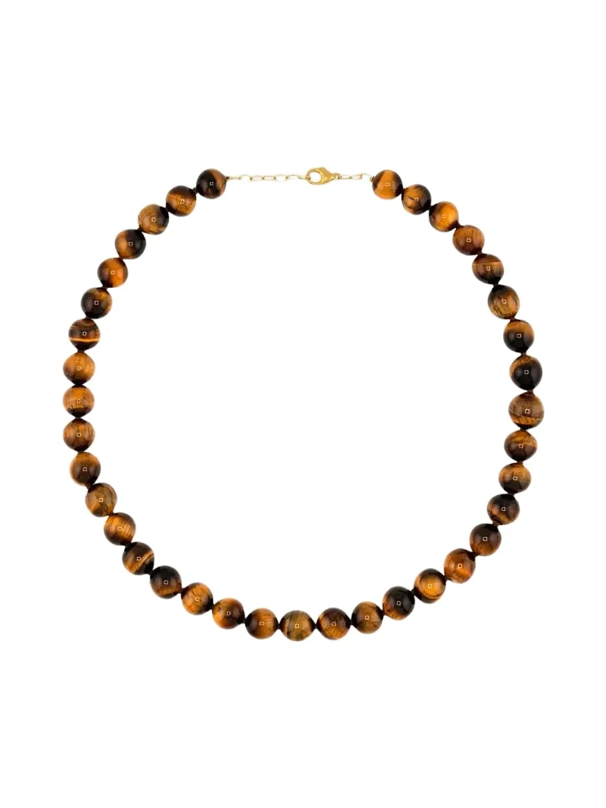 14K Yellow Gold & Tiger's Eye Quartz Jumbo Beaded Necklace 14K Yellow Gold & Tiger's Eye Quartz Jumbo Beaded Necklace