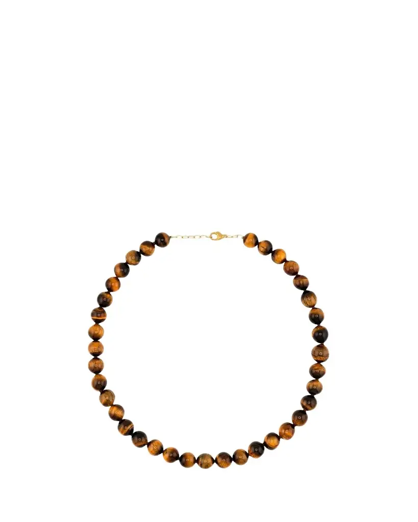 14K Yellow Gold & Tiger's Eye Quartz Jumbo Beaded Necklace 14K Yellow Gold & Tiger's Eye Quartz Jumbo Beaded Necklace