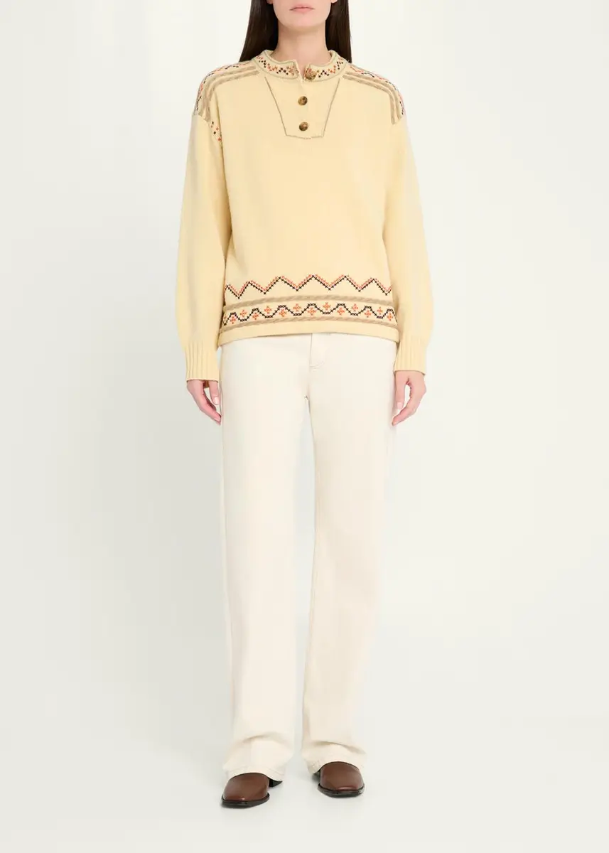 Guest In Residence Fisherman Embroidered Cashmere-Wool Henley Sweater | Thumbnail 2 Guest In Residence Fisherman Embroidered Cashmere-Wool Henley Sweater | Thumbnail 2