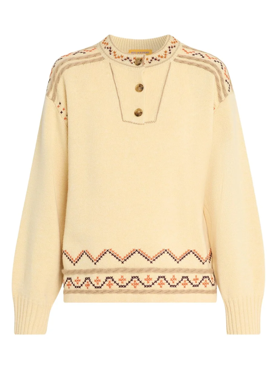 Fisherman Embroidered Cashmere-Wool Henley Sweater