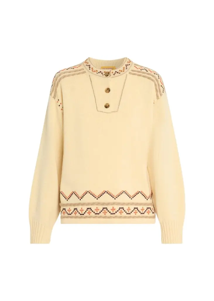 Fisherman Embroidered Cashmere-Wool Henley Sweater Fisherman Embroidered Cashmere-Wool Henley Sweater