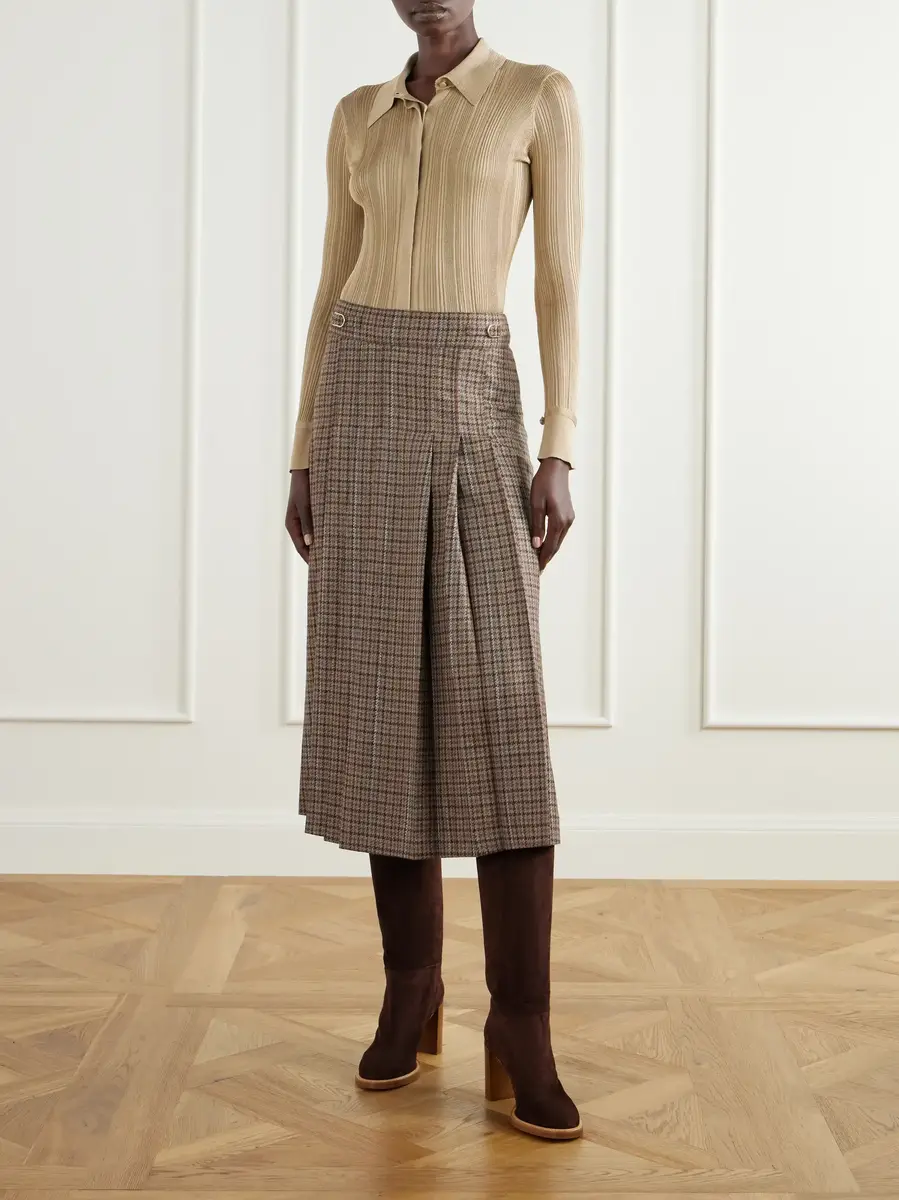 Gabriela Hearst Wesley pleated houndstooth wool and cashmere-blend midi skirt | Thumbnail 2