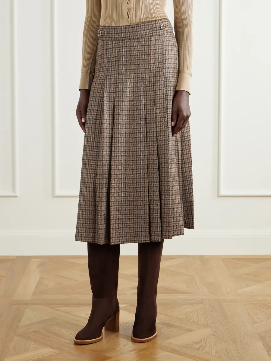 Gabriela Hearst Wesley pleated houndstooth wool and cashmere-blend midi skirt | Thumbnail 3
