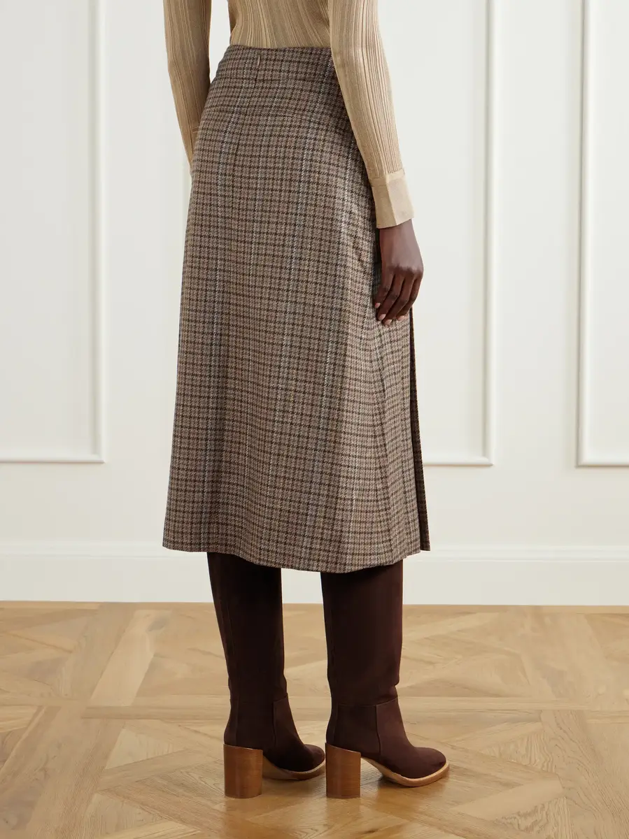 Gabriela Hearst Wesley pleated houndstooth wool and cashmere-blend midi skirt | Thumbnail 4