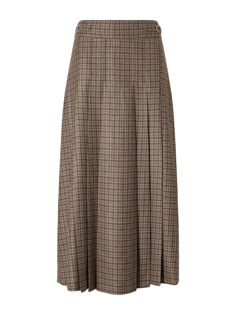 Gabriela Hearst Wesley pleated houndstooth wool and cashmere-blend midi skirt