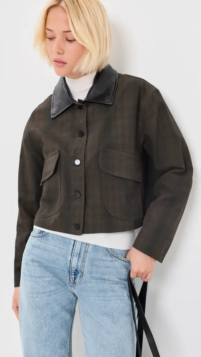 Moon River Contrast Collar Plaid Jacket | Thumbnail 2 Moon River Contrast Collar Plaid Jacket | Thumbnail 2