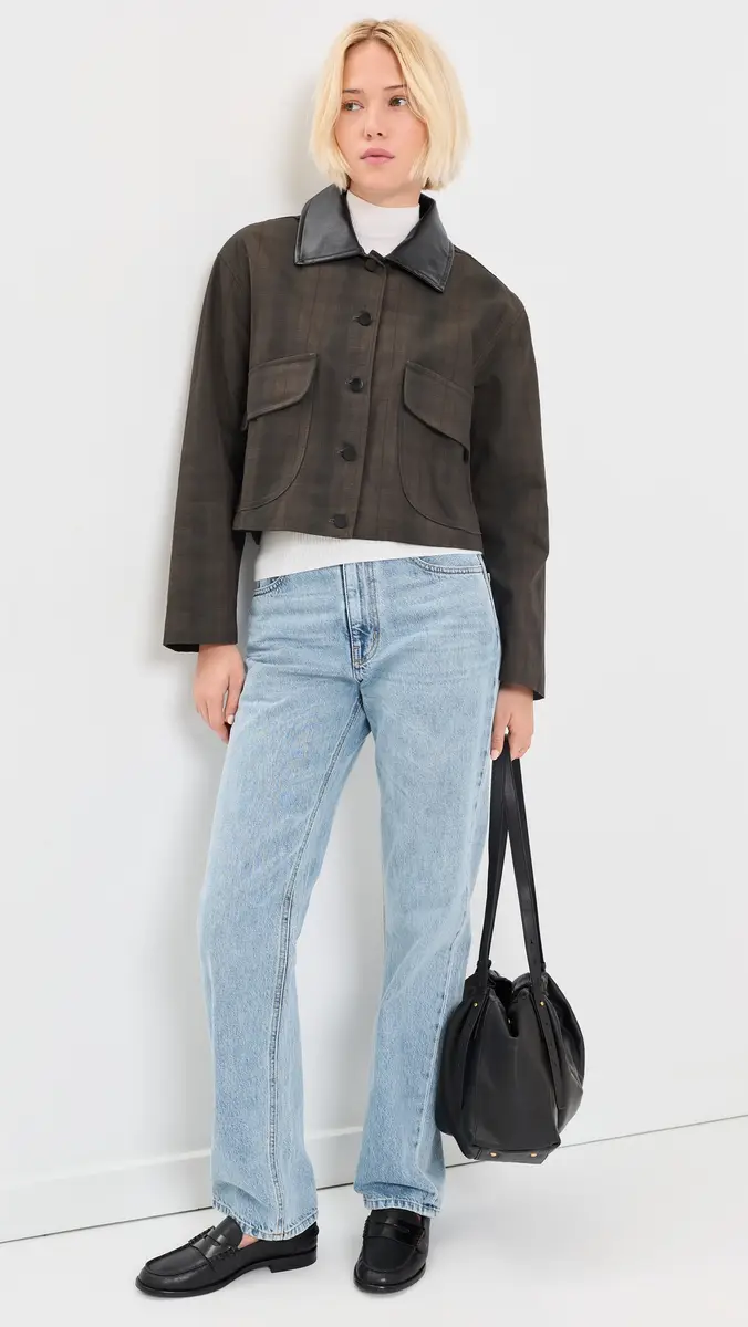 Moon River Contrast Collar Plaid Jacket | Thumbnail 5 Moon River Contrast Collar Plaid Jacket | Thumbnail 5