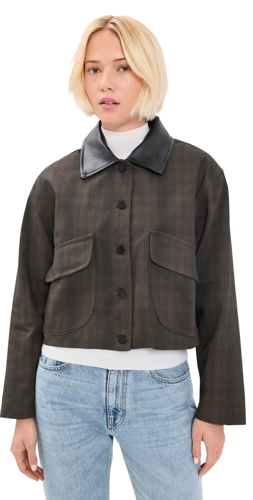 Contrast Collar Plaid Jacket Contrast Collar Plaid Jacket